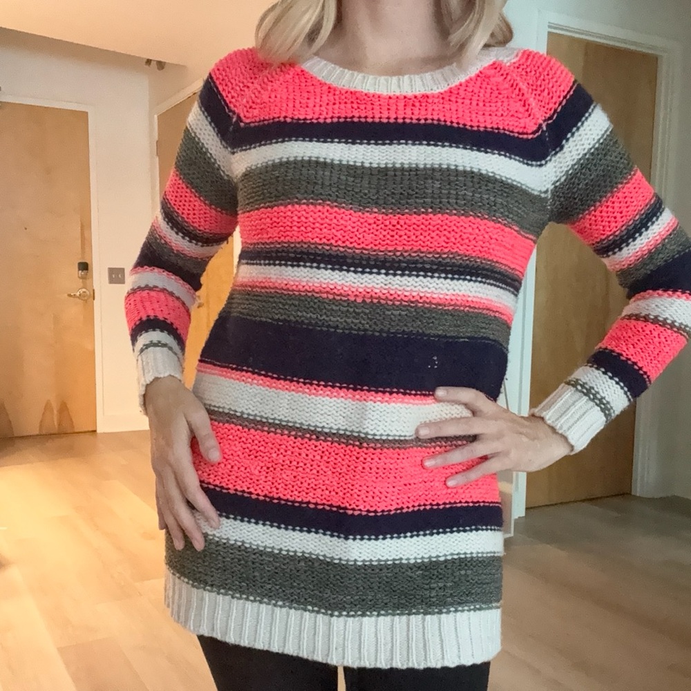 Splendid Cowl Neck Sweater - Beige and Coral